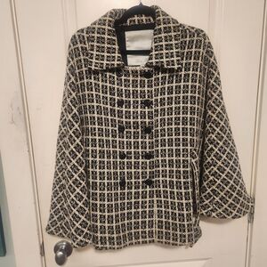 Chic Black and Cream Plaid Women's Coat